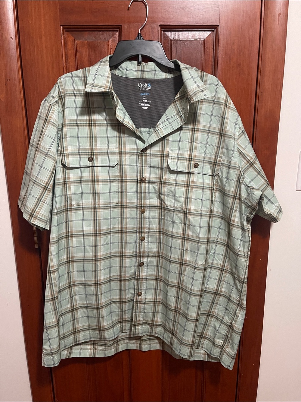 Croft & Barrow Quick Dry Men's Mint Plaid Short-Sleeve Shirt